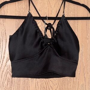 Elegant Black Satin Halter Crop Top